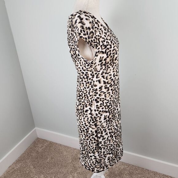 Sharagano Sheath Capped Sleeve Animal Print Bodycon Midi Dress Size 8 - Picture 3 of 7
